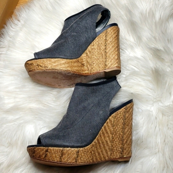 Stuart Weitzman Glover Stretch Wedge Sandal,  Gray  Denim 9 - Picture 9 of 14
